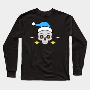 Sia de la Muerte Skull Wearing a Blue Santa Hat Long Sleeve T-Shirt